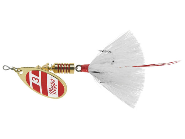 Mepps Dressed Aglia Inline Spinner White Gold Red White Blade