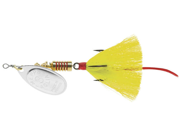 Mepps Dressed Aglia Inline Spinner Yellow Silver Blade