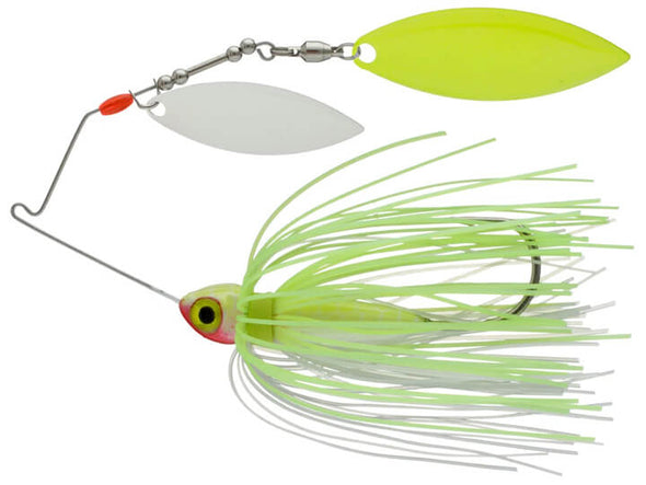Spot Sticker Baits Mini Me Double Willow Spinnerbait Chartreuse White Glimmer