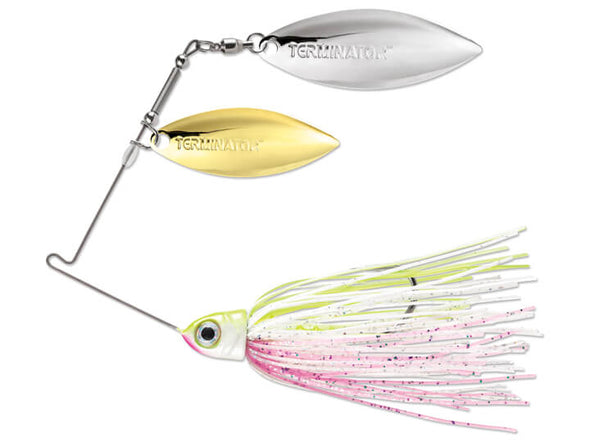 Terminator P1 Pro Series Double Willow Spinnerbait Shad Spawn Double Willow Gold Nickel